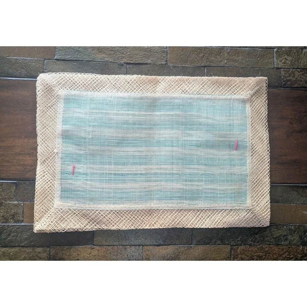 Set Of 9 Jute Mesh Woven Placemats 19x13 Braided Boho Table Decor Beige Teal NEW